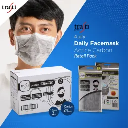 Facemask Masker Trasti Carbon 3 Ply Isi 4 Pcs  Karet