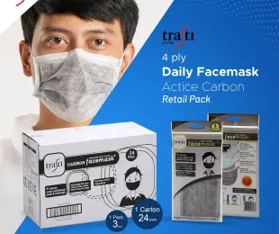 Facemask Masker Trasti Carbon 3 Ply Isi 4 Pcs - Karet 1 active_carbon